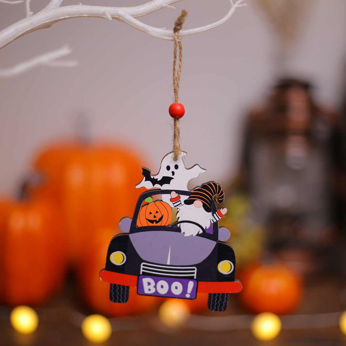 Wholesale Halloween Painted Cartoon Pumpkin White Ghost Faceless Doll Wooden Pendant